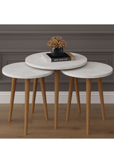 3 Lü Yuvarlak Zigon Sehpa Ahşap Ayaklı-sehpa01-retro Taş