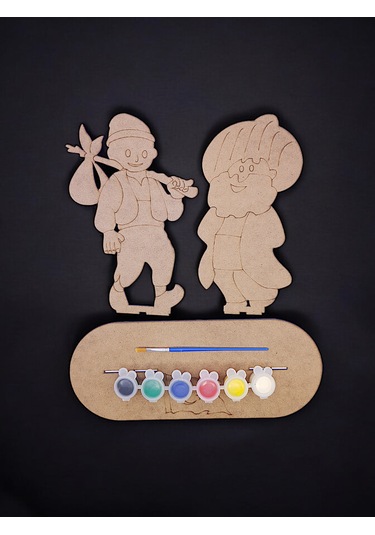 Türk Kahramanlar Nasreddin Hoca Ve Keloğlan Büyük Boy Ahşap Hobi