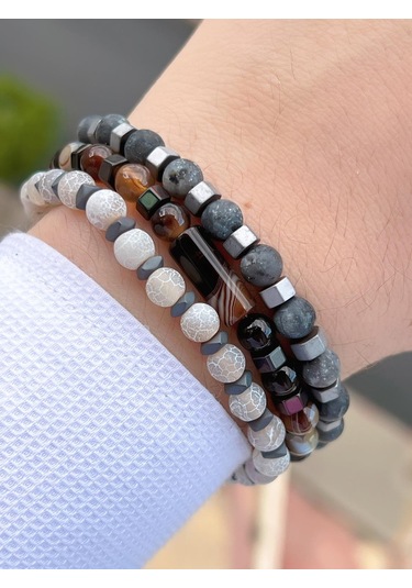 Nursaat Doğal Taş Özel Kombin Kaplan Gözü-kuvars-lapis Oluşum Doğal Unisex Enerji Bilekliği Blkt.ns04 3 Adet Çok Renkli