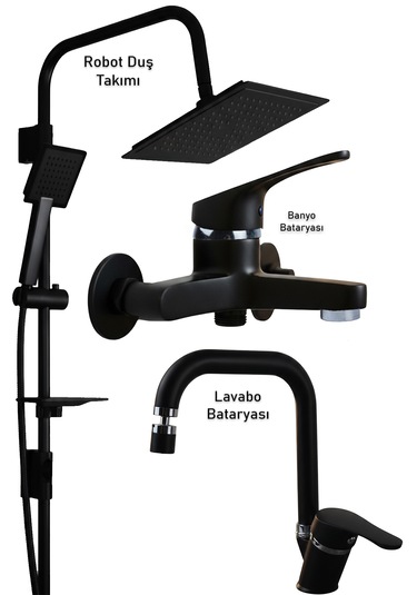 469845 Lavabo Banyo Bataryası Robot Duş Takımı Musluk Armatür Siyah Beyaz Krom Renk Krom - Siyah