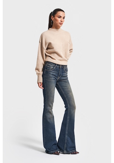 Itsbasic Kadın T.kot Rengi 2w5-8 Mid Rise Flare Fit İç Boy 83cm Esnek Kumaş Denim Jean