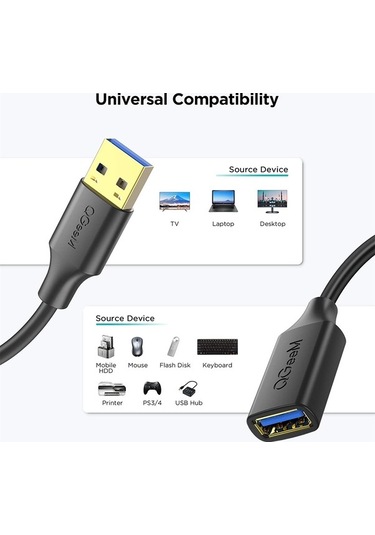 Ebitda Qg-cvq21 1m Usb 3.0 Adaptör Uzatma Kablosu - Mac/pc İçin Yüksek Hızlı Veri Aktarım