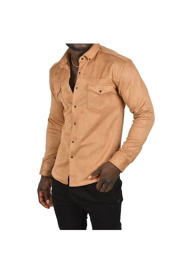 Deepsea Erkek Camel Çift Cep Süet Gömlek 2302329 Camel