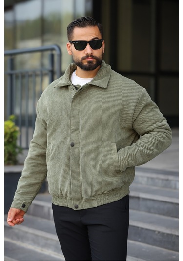 Unisex Yeni Sezon Kapitone Dolgulu Oversize Vintage Haki Kadife