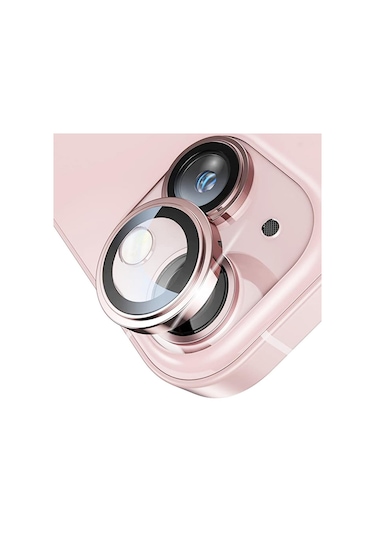 Apple Uyumlu iPhone 15 / 15 Plus Mercek Lens Kamera Koruyucu Pembe