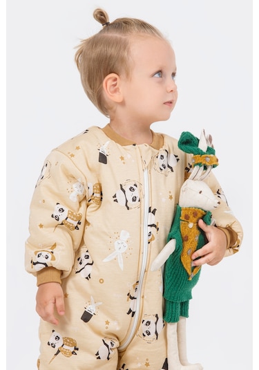 Kız Erkek Çocuk Kalın Elyaf Dolgulu 2.5 Tog Desenli Uyku Tulumu-krem Krem