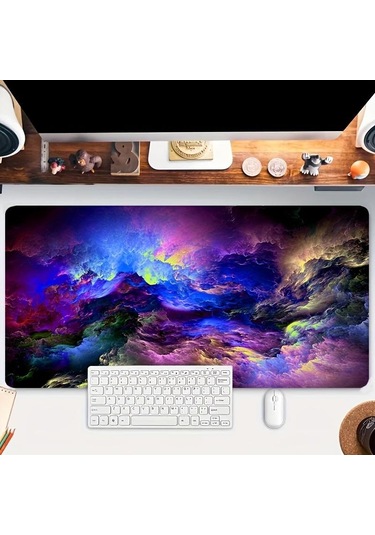 1 Adet Büyük Oyun E-spor Bilgisayar Kalınlaştırılmış Floresan Mouse Pad, Modern Galaksi Desenli Baskı Masaüstü Mat, Uv Siyah Işık Kaymaz Mouse Pad 400 900 3mm/15.7 35.4inch