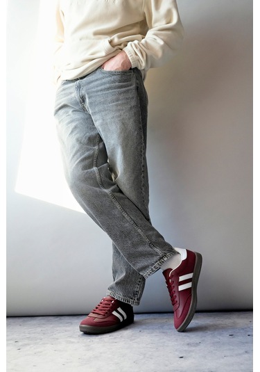 Muggo Gordon Unisex Ortopedik Günlük Garantili Bağcıklı Yürüyüş Koşu Sneaker Spor Ayakkabı Bordo