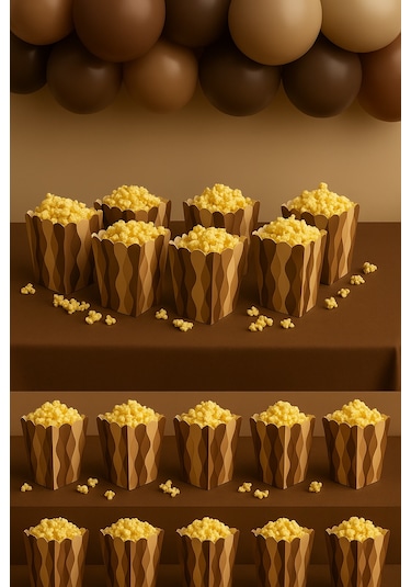 Mısır Kutusu Pop Corn Kutusu Dalgalı Kahve Tonları Desenli / 8 Parça