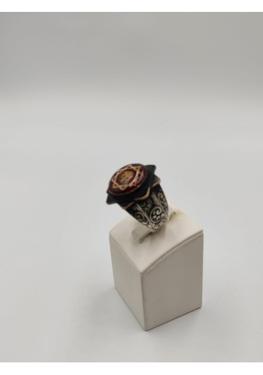 Kartal Kırmızı Taşlı Yuvarlak Kesim Erkek Yüzüğü 24 Mm 925 Ayar G