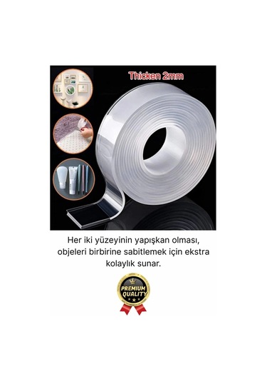 Çok Amaçlı Çift Taraflı İz Bırakmaz Montaj Tamir Bandı Şeffaf Güçlü Silikon Bant 18mm X 2mt 1 Adet