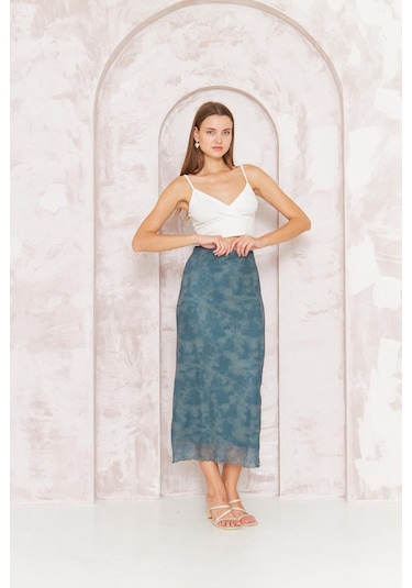 Kadın Haki Astarlı Tül Etek Dm2037 Haki