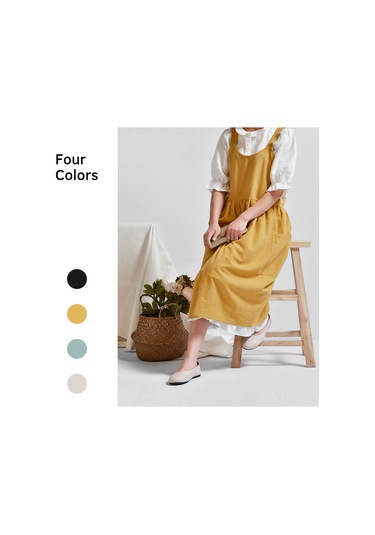 Dianziye Gönüllü Kumaş Mutfak Fırın Çalışma Apronu - Logo Baskılı, Dayanıklı, Tabanlı Model, Sarı, Tek Beden