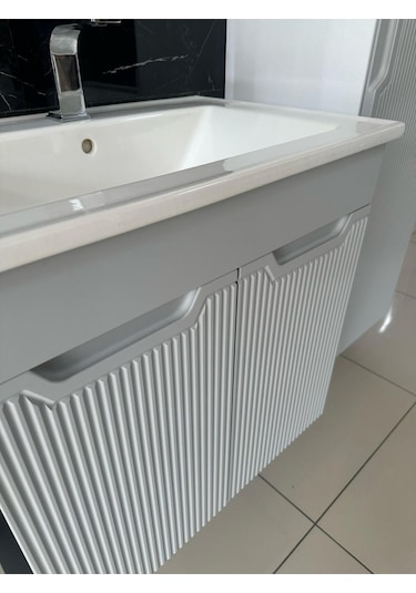 Noce Banyo Dolabı Aynalı Boy Dolaplı Membran Kapaklı 65 CM Gri