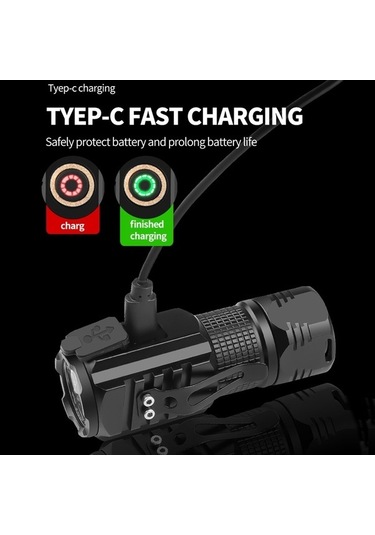 Ebitda 3led Tip-c Şarjlı Mini El Feneri, Usb İle Pil Gerekmez, 500 Lümen, Su Geçirmez, Kalem Klipsi Çok Renkli