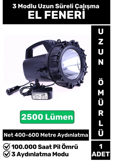 Premium Kamp Avcı Deprem 3 Aydınlatma Modlu Güçlü Beyaz Işık 2500 Lümen Güvenlik El Feneri Çok Renkli