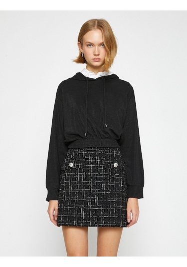 Koton Pırıltılı Crop Kapüşonlu Sweatshirt Siyah 3wak10055ek 3WAK10055EK999 Siyah