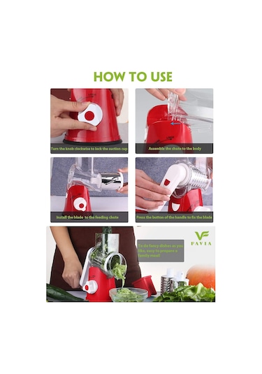 Elde Taşınabilir Döner Sebze Dilimleyici Peynir Rendesi Sebze Kesici Doğrayıcı 2 Yuvarlak Paslanmaz Çelik Rende Bpa İçermez Kırmızı Diğer