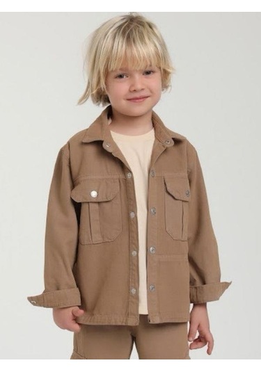Erkek Çocuk Cepli Gömlek Ceket-15629 Camel