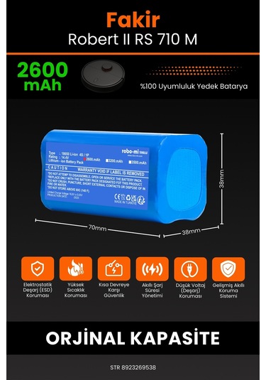 Fakir Robert Rs 710m 2600mah 14.4v Uyumlu Robot Süpürge Pili