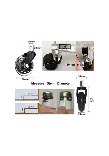 Flybuy 5'li Ofis Koltuğu Tekerlek Seti - 360 Dönme - Yedek Tekerlekler - 75mm, 10x22mm - Ofis/ev Kullanımı -