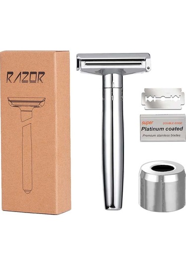 Yeni Manuel Eski Ustura Makaralı Erkek Tıraş Makinesi Çift Taraflı Bıçak Tutucu Metal Ustura Tıraş Parlak Gümüş Tekerlek 6 Ayar Taban 10 Bıçak