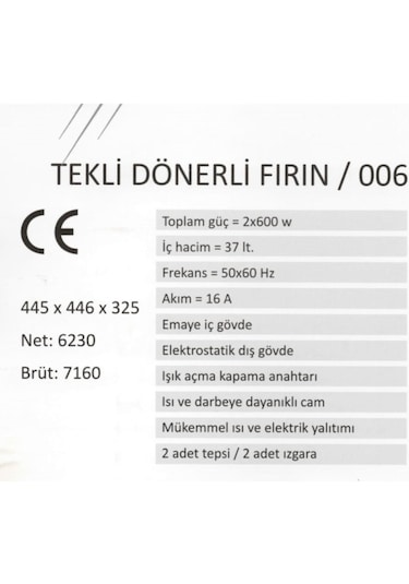 Uğur Döner Tepsili Davul Fırın U005-4 Termostatlı Üsten-Önden Cam