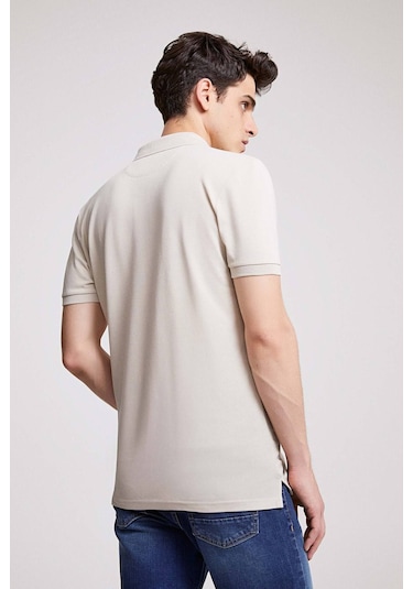 Ds Damat Regular Fit Taş Pike Dokulu %100 Pamuk Kıvrılmaz Polo Yaka Nakışlı T-shirt 4HC14ORT51000 Taş