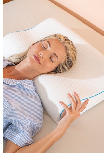 Yüksek Visco Yastık Çift Boyun Destekli Ortopedik Visko Yastık - 60x40x14/12cm Beyaz