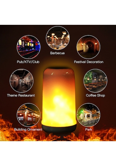 Dianziye Led Alev Ampulü, E26, Dinamik Alev Ve Sürekli Aydınlatma Modları, 99 Led Işık Kaynağı, 35.000 Saat Ömür, Dekoratif Kullanım