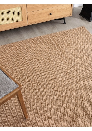 Saraz Halı Srz-0503 Jüt Tabanlı Hasır Dokuma Örme Bohem Antialerjik Halı Kilim Balık Sırtı Kahverengi