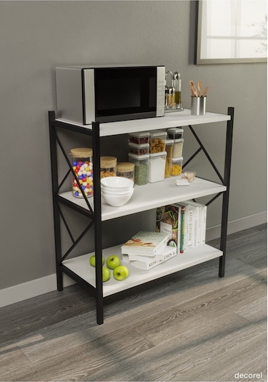 Morpanya Arose Metal Tekli Mutfak Rafı Malzeme Dolabı 3 Raflı Mikrodalga Fırın Rafı Çok Amaçlı Beyaz