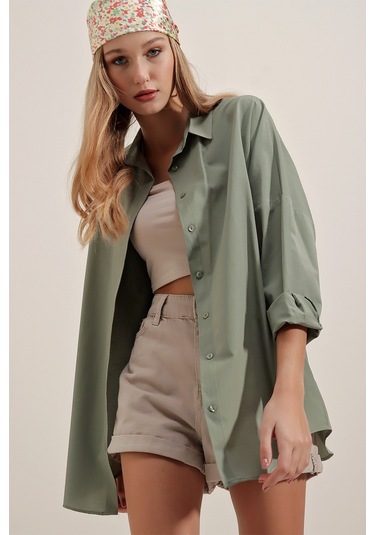 Bigdart 3900 Oversize Uzun Basic Gömlek - Haki 001