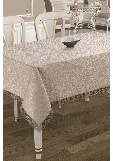 Gülce Dantelli Yemek Masası Örtüsü Bej 160X220