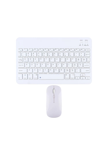 Novstrap Apple Uyumlu iPad Mini 2 3 4 5 6 7 İle Üretilmiş Bluetooth Klavye Mouse Seti Beyaz Optik