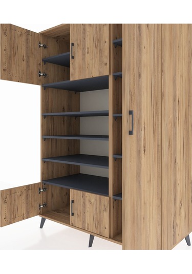 Kronos Dolap 11 Raflı 5 Kapaklı 132x59x195 Çam-çam/antrasit Çam