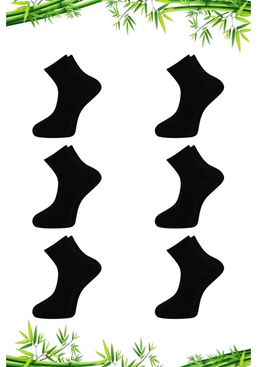 Bambu Kadın Yarım Konç Düz Siyah Çorap Dikişsiz 6'lı Paket. Siyah