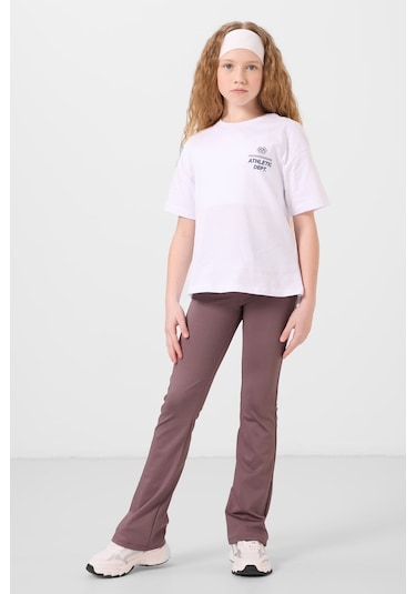 Tommylife Gül Kurusu Esnek Standart Fit Basic Performans İspanyol Paça Kız Çocuk Tayt - 75193 Gül Kurusu