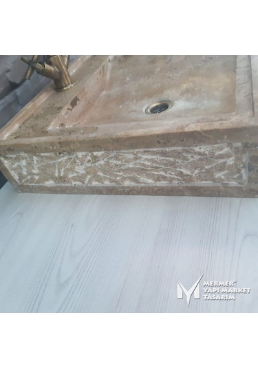 Noche Traverten Rustik Kare Lavabo - Batarya Çıkışlı