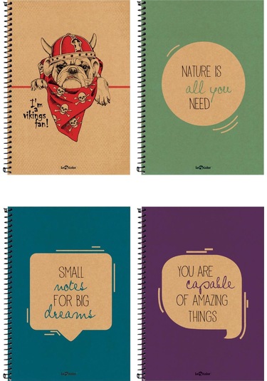 4'lü Okul Defteri Seti 17x24 Eco Kraft Düz 200 Sayfa Karışık