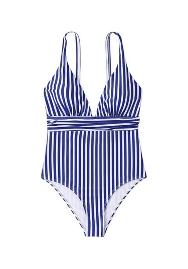 Yaz Monokini V Yaka Askılı Sırtı Açık Tek Parça Bikini Çizgili Baskılı Hızlı Kuruyan Slim Fit Vücut Şekillendirici Monokini Koyu Mavi Yaz Monokini V Yaka Askılı Sırtı Açık Tek Parça Bikini Çizgili Baskılı Hızlı Kuruyan Slim Fit Vücut Şekillendirici Monokini Koyu Mavi