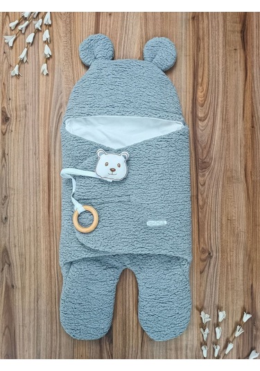Bebek Dış Kundak Battaniyesi Pelüş Ayaklı Welsoft Uyku Tulumu Kışlık Mont Yenidoğan 0-12 Ay Gri