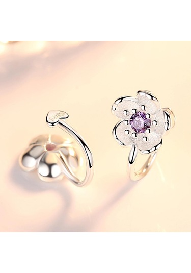 Mor Mizaç Moda Kırsal Sevimli Çiçek Kulak Romantik Küçük Taze Küpeler