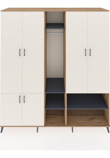 Kronos Dolap 15 Raflı 5 Kapaklı Tek Askılı 220x59x243 Çam-aytaşı/antrasit Aytası/antrasıt