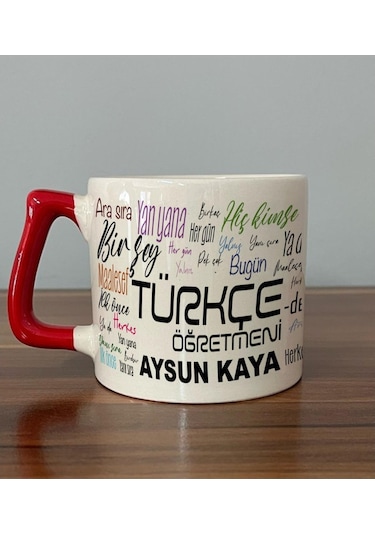 Kişiye Özel Türkçe Öğretmeni Baskılı Kırmızı Kulplu D Kupa