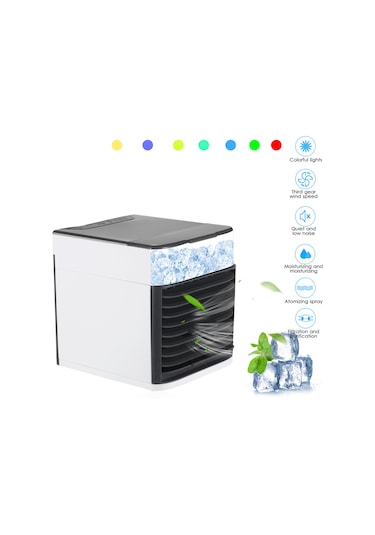 Neevoyu Usb Taşınabilir Hava Soğutucu - 3 Hızlı, 90 Ayarlanabilir, Nemlendirici Ve 7 Renkli Led Işıklı Sessiz Fan