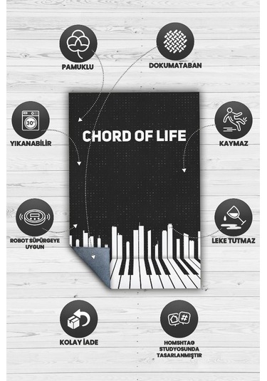 Homshtag Hayatın Akordu Siyah Müzik Sever Halısı Art Müzik Halısı Çok Renkli