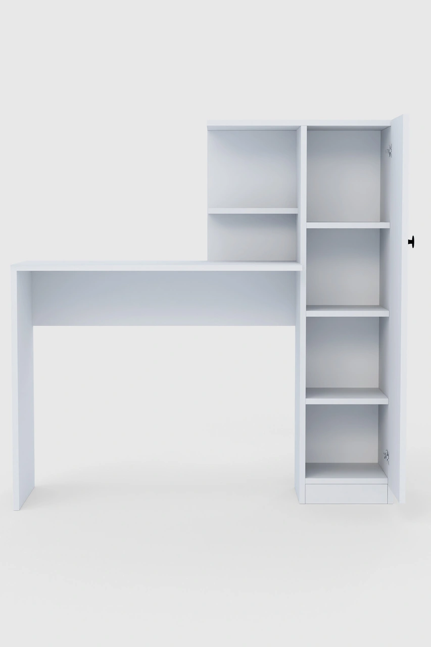 Melsa Çalışma Masası Dolaplı Ve Kitaplıklı Bilgisayar Masası, Çocuk Çalışma Masası Beyaz Beyaz