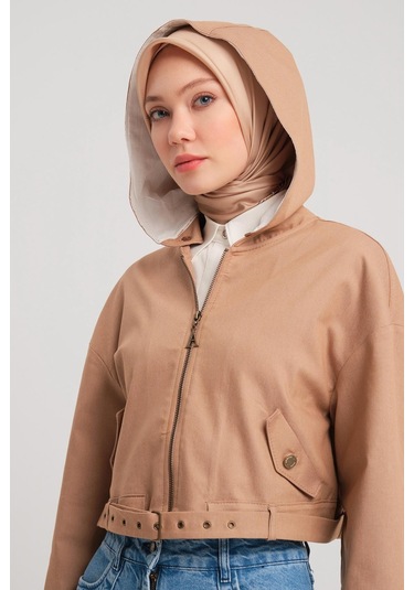 Armine Seyyar Kapüşonlu Ve Kemerli Pamuk Ceket 24y5406 Camel-camel Camel