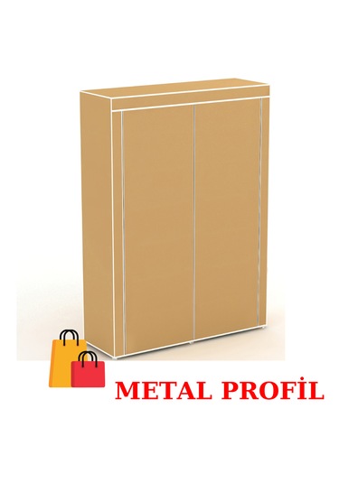 Beyazpazar Metal Profil 2 Bölmeli 14 Raflı Yeni Bez Dolap Bej